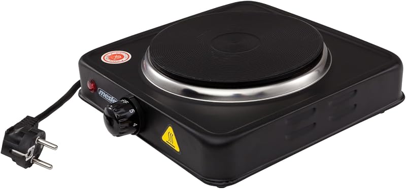 MS 6508 MS-6508 Hornillo Eléctrico, Regulador de Temperatura, Compacto, Viaje, Camping 154 mm, 1000W, Negro, 1000 W, Aluminio