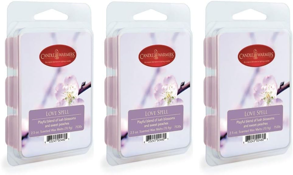 3 Pack CANDLE WARMERS ETC Soy Wax Blend Classic Fragrance 2.5 oz Wax Fragrance Melt Tart, Love Spell