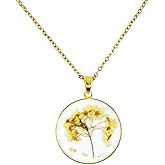 Handmade Real Pressed Flower Necklace for Women - Gold Teardrop Chain, Personalized Month Jewelry, Unique Gift for Her