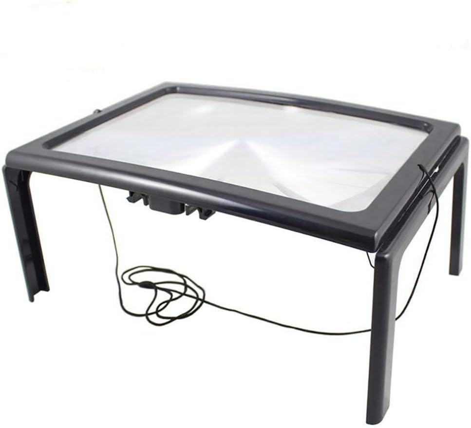 magnifier LL-Foldable Magnifying Glass A4 Full Page 3X Giant Hands Free Desk for Reading Sewing With 4 LED Light