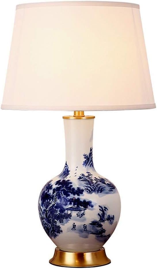 LEYOUDIAN Taideng Table Lamp Blue And White Porcelain Ceramic Bedroom Bedside Villa Hotel Stylish (Color : 38x38x63.5cm)
