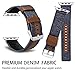 iHillon Bands Compatible with Apple Watch 42mm/44mm Series 5 Series 4 Straps, Classic Canvas Fabric Genuine Leather Wristbands Silver Buckle Compatible with iWatch Series 3/2/1, Women Men, Dark Blue