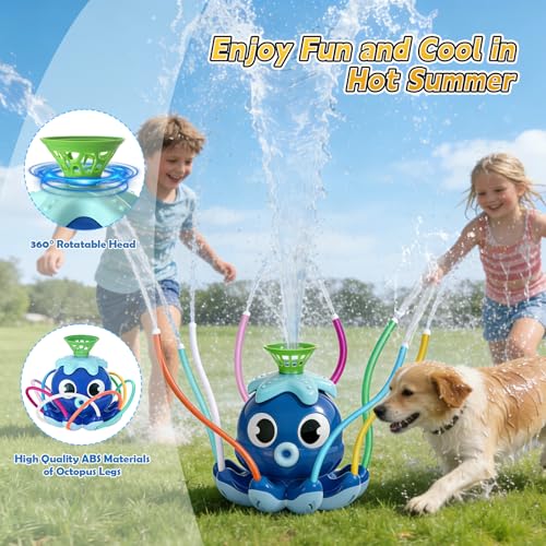 Fagalil Water Sprinkler Baseball Toy, Octopus Kids Water Sprinklers T Ball Set with Bat 4 Balls 2 in 1 Summer Outside Toys Backyard Lawn Games for Kids Outdoor Play Toys Ages 3-12 (Blue)