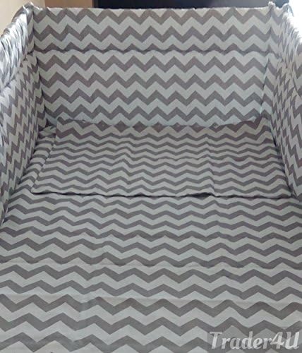 MillaLu 3 Pcs Baby Nursery Bedding Set fit to Cot 120x60cm or Cot Bed 140x70cm Padded Bumper (Fit to Cot Bed 140x70 cm, Grey Chevron (Zig Zags))