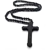 COLORFUL BLING Natural Wooden Beads Chains Cross Pendant Necklaces for Men Women Christian Religous Catholic Crucifix Rosary Necklace