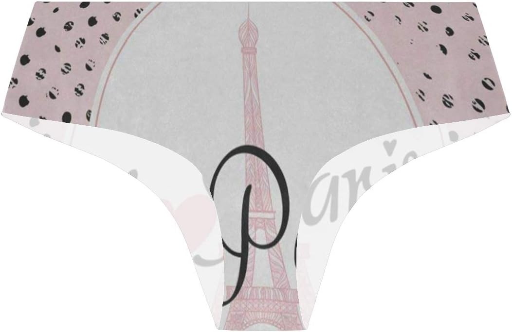 French Love Paris Eiffel Tower Polka Dot Pink Womens Hipster Panties Seamless Low Rise Cheekini Panty Bikini Underwear