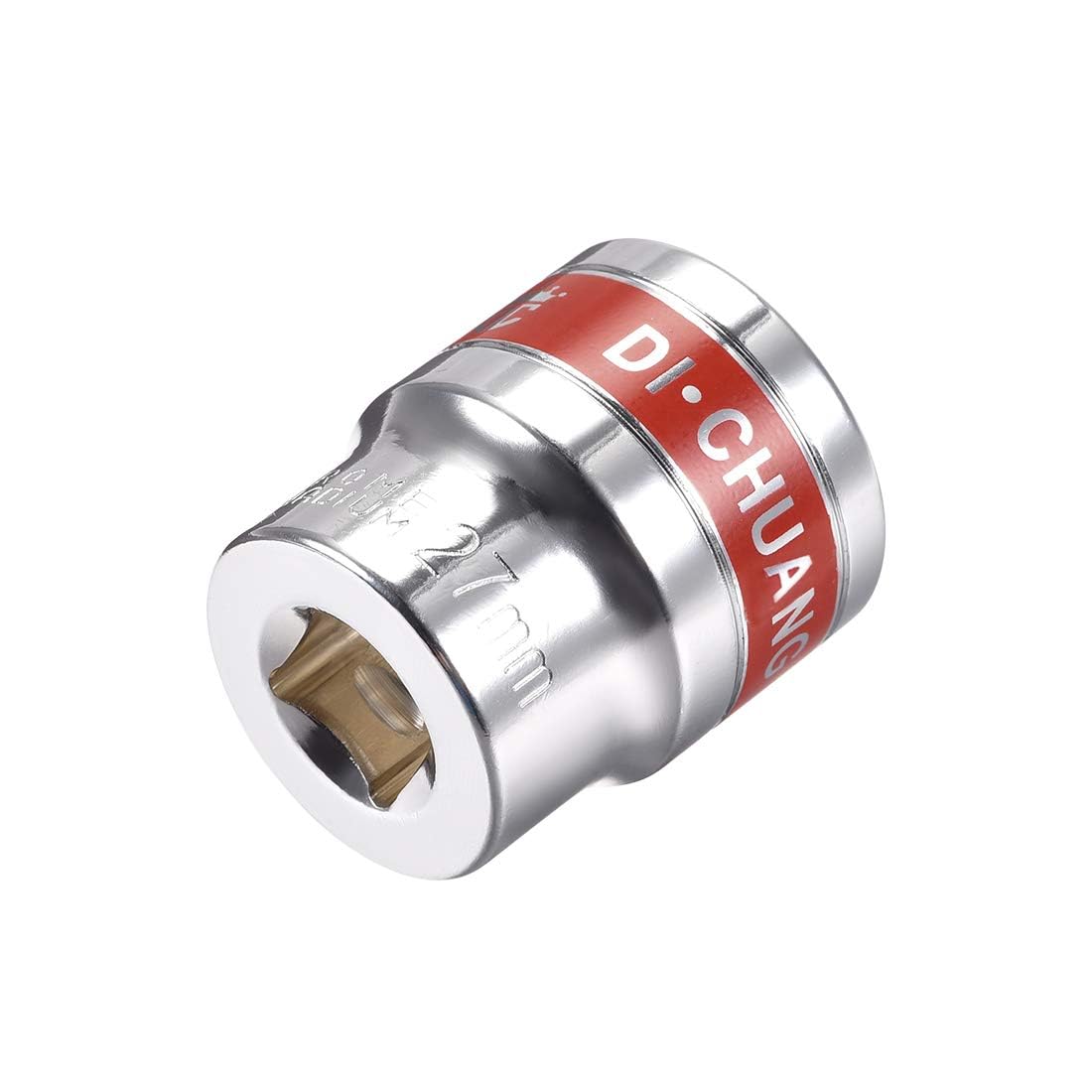 TOP-VIGOR 1/2-Inch Drive by 27mm Shallow Socket with Red Band, Cr-V Drive Socket, 6-Point, Metric for Auto Repairing and Household