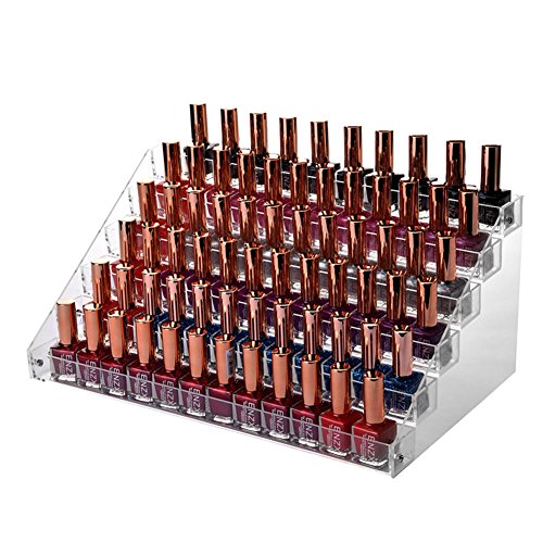 Estink Nail Polish Table Rack, Acrylic Clear Makeup Display Stand Rack Organizer Holder Fits 60 Bottles,6 Tier