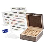 Wooden Essential Oil Storage Box Case - Essential Oil Bottle Holder Organizer + 288 Labels + Opener + 12 Pipettes - Foam Insert For Travel 25 Holds