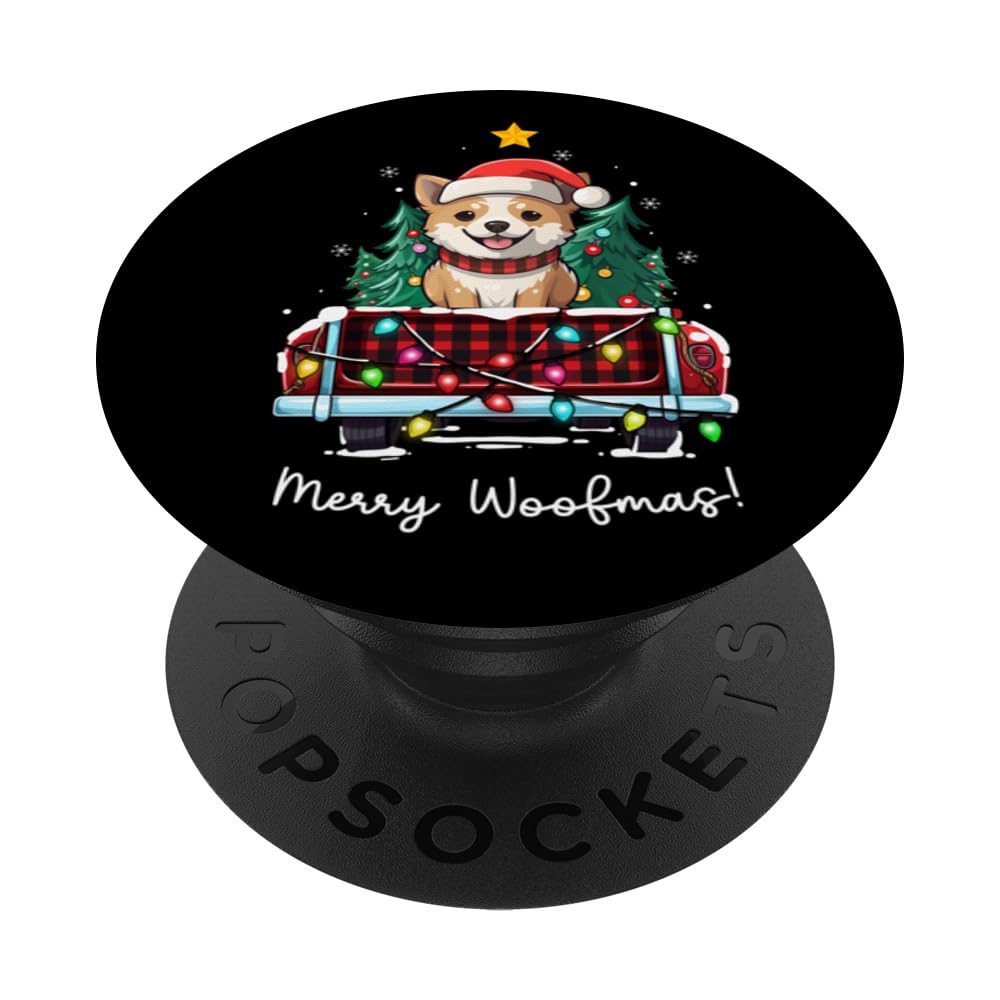 Korean Jindo Christmas Dog Truck Plaid Funny Xmas Tree PopSockets Swappable PopGrip