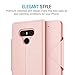 LG G6 Case, Maxboost Wallet Protective Case with Hand Strap for LG G6 [Folio Style] Convenient Stand Feature PU Leather LG G6 Flip Cover with Card Slot and Side Pocket Magnetic Closure – Rose Gold
