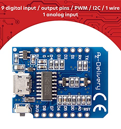 AZDelivery D1 Scheda Di Sviluppo WiFi ESP8266 – Compatibile Con Arduino, Con E-Book Incluso E Supporto C/C++