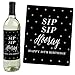 Chic 30th Birthday - Pink, Black and Gold - Birthday Gift For Women - Wine Bottle Label Stickers - Set of 4