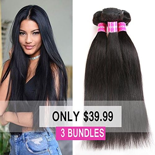 Encii Hair 10A 3 Bundles Of Brazilian Straight Hair 18 20 22 Unprocessed Virgin Straight Human Hair Bundles Natural Black Color Total 300g