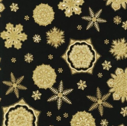 Robert Kaufman 'Holiday Flourish' Snowflake Medallions on Black Cotton Fabric - 3yds 2in