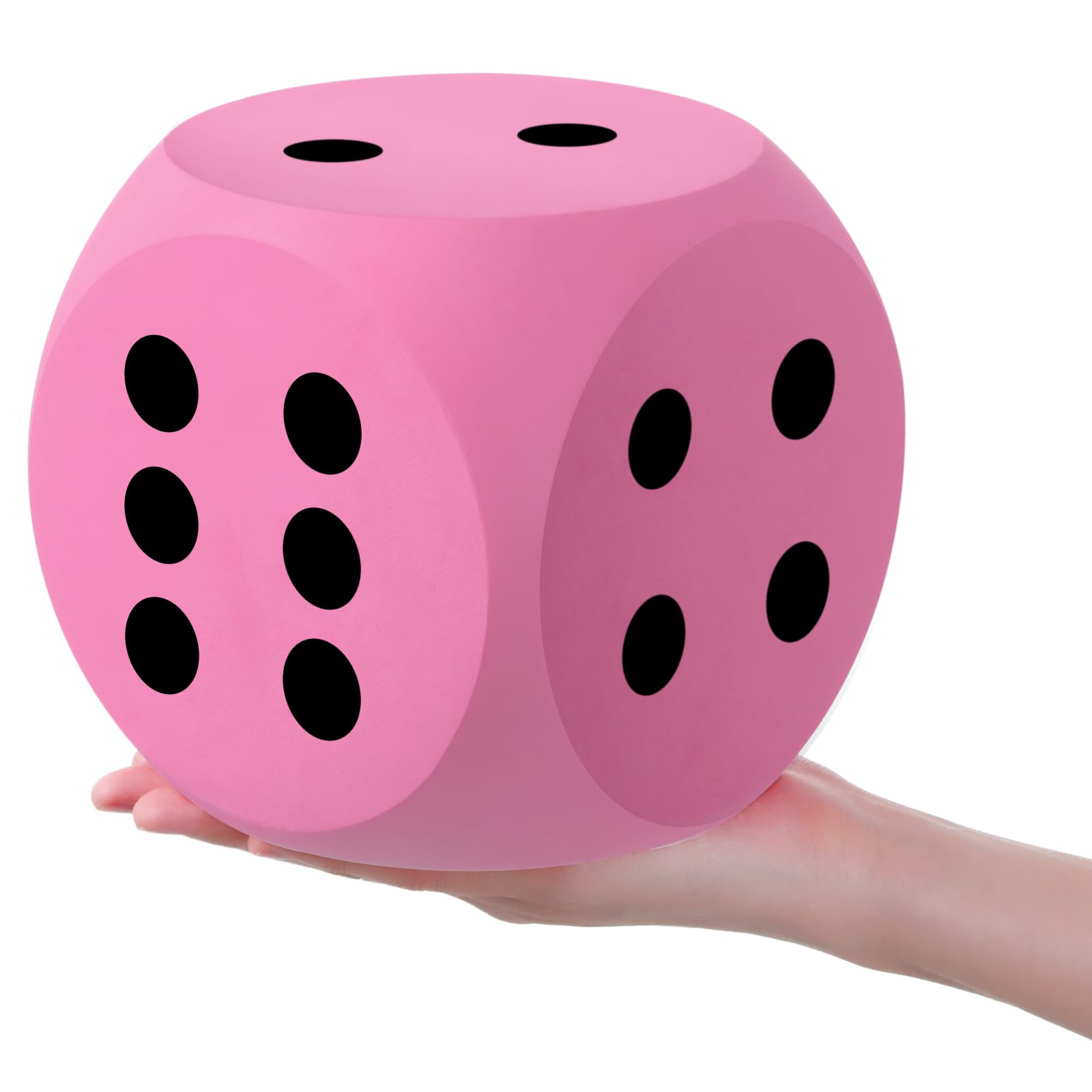 Photo 1 of ***(HEAVILY USED/ MINOR DAMAGE)***Shappy 6 Inches Foam Dice Fun Filled Large Educational Toy Kawaii Giant Dice Decorative Eva Foam Jumbo Cube Big Square Building Blocks for Game Nights Learning Sessions(Pink,1 Pc)