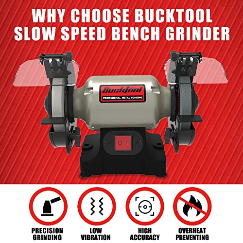 BUCKTOOL 6Inch SlowSpeed Bench Grinder Power Tools, Professional