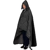 KawaGebo Kamp Large Outdoor Waterproof Blanket Extra Thick Fleece Stadium Blanket for Camping, Car, Pet, Picnics - Windproof, Wearable, Machine Washable 80" x 58" (Black Gray,Hooded)