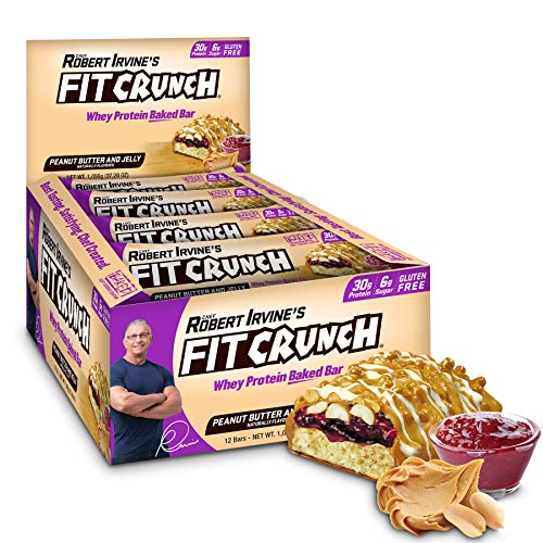 FITCRUNCH Protein Bars | Designed by Robert Irvine | World’s Only 6-Layer Baked Bar | Just 6g of Sugar & Soft Cake Core (12 Bars, Peanut Butter & Jelly)