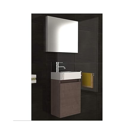 Badmöbel Set/Waschbecken und Unterschrank/Design Spiegel/Badezimmerset/Farbe : Braun/Handwaschbecken/Waschplatz/Lugano 400