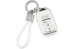PIFOOG Key Fob Cover for Honda Accord Civic CRV Pilot Passport Insight Accessories White TPU 5 Buttons Smart Keys Case Shell Protector Bling Car Keychain Girly Women