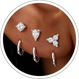 Backless Small Half Hoop Earrings, 4 Pairs No Back Pokeless Earrings Stacks for Women Non Tarnish , Cartilage Helix Lightweig