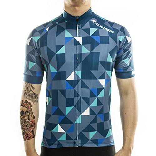 Racmmer Men's Short Sleeve Cycling Jersey Bike Biking Shirt Breathable Quick Dry Blue