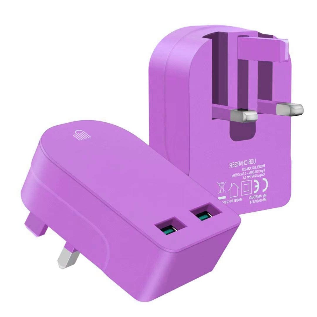 TheMax Foldable USB Charger CE Approved UK Plug Compatible's For S6 S7 Edge S5 J4 plus A10 A7 A6 2018, P8 Lite 2017/P9 Lite/P10 Lite/P Smart Plus 2019/Honor 10 Lite+IPhones' IOS (PURPLE)