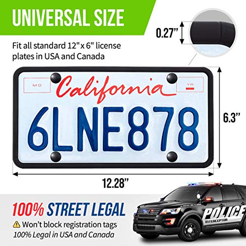 GERCHWAY Silicone License Plate Frame, Universal American Car License Plate Holder with Screws and Covers - Rust-Proof, Rattle-Proof - Black