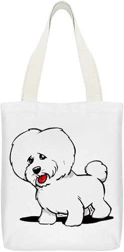 Amazon キャンバストートバッグ ビション フリーゼ 子犬 かわいい ハンドバッグ ショルダーバッグ マザーズバッグ ショッピングバッグ エコバッグ 出掛けバッグ 收纳バッグ ファスナー ポケット付き 肩掛け 大容量 2way エコバッグ 買い物バッグ