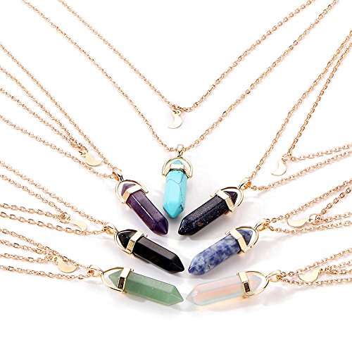 Jewelry Gemstone Rock Natural Crystal Quartz Healing Point Chakra Stone Gold-plated Choker Pendant Necklace (Deep-blue)