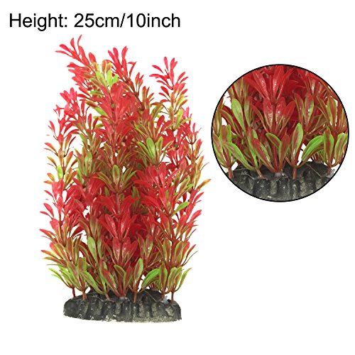 Pietypet Artificial Aquatic Plants, Large Aquarium Plants Plastic Fish Tank Decorations, 7PCS Red and Green