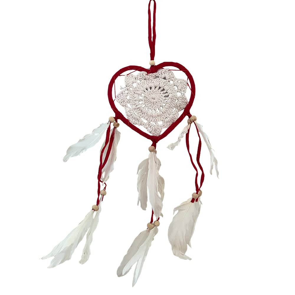Vie Naturals Heart Shaped Dream Catcher, 12cm, Red
