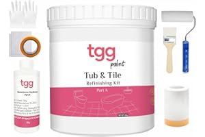 TGG Tub and Tile Refinishing Kit - 500g DIY Bathtub Sink Countertop Shower Basin Reglazing Kit, Water Based Ceramic Tile Glass Paint Porcelain Reglaze Resurface Coating for Bathroom Kitchen, Semi-matte