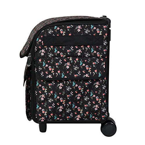 Everything Mary Serger Machine Rolling Storage Case, Black Floral