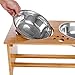 FOREYY Raised Pet Bowls for Cats and Small Dogs, Bamboo Elevated Dog Cat Food and Water Bowls Stand Feeder with 2 Stainless Steel Bowls and Anti Slip Feet (10'' Tall-50 oz Bowl)