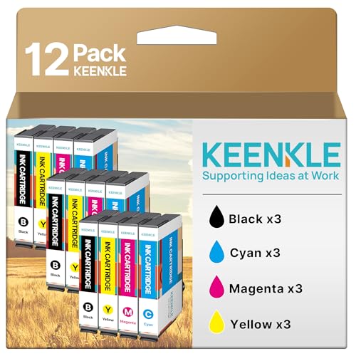 KEENKLE Cartouches d'encre Compatible pour Epson Multipack pour Expression Home XP-2200 XP-2205 XP-3205 XP-3200 XP-4200 XP-4205 Workforce WF-2910DWF WF-2930DWF (12 Pack)