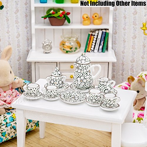 Odoria 1/12 Miniature Porcelain Tea Set 15Pcs Dollhouse Decoration Accessories, Plum Blossom