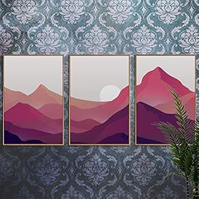 3 Piece Framed Canvas Wall Art for Living Room, Bedroom Mountain Landscape Illustration IV Canvas Prints for Home Decoration Ready to Hang - 16"x24"x3 Panels