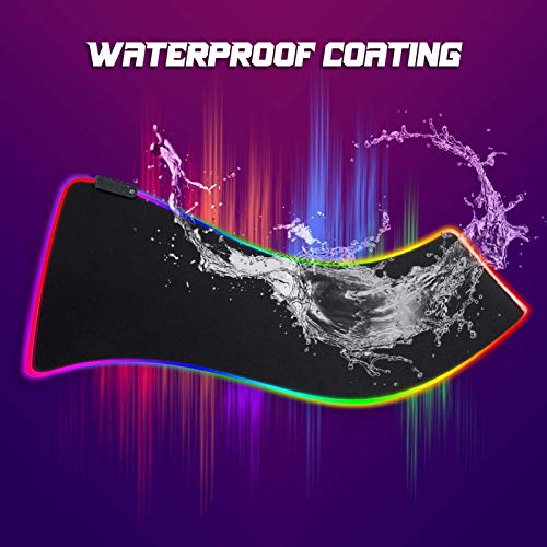 RGB Mouse Pad Large Extended Gaming Mat Soft LED Mouse Pads XL with 14 Lighting Modes 2 Brightness, Anti-Slip Rubber Base Computer Keyboard Waterproof Big Mousepad for Laptop Gamer, 31.5×11.8 inches