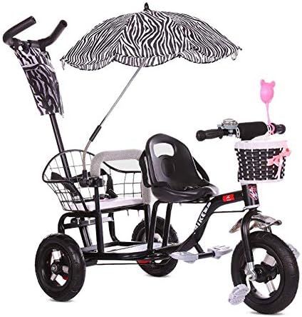 CHHMAELOVE Children's Double Tricycle Bicycle，Twin Baby Stroller with Folding Pedal，Summer Baby Pushchair Double Seat Buggy for Kids Age 1-6 Years Old,Black