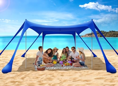 Carpa Playa Tienda de campaña UPF50+, Playa Familiar Plegable Toldo Playa Carpas con 4 Bastones, Pala, Clavijas y Bolsa de Transporte para Camping, Pesca, 3X 3X 2M (Navy Blue)