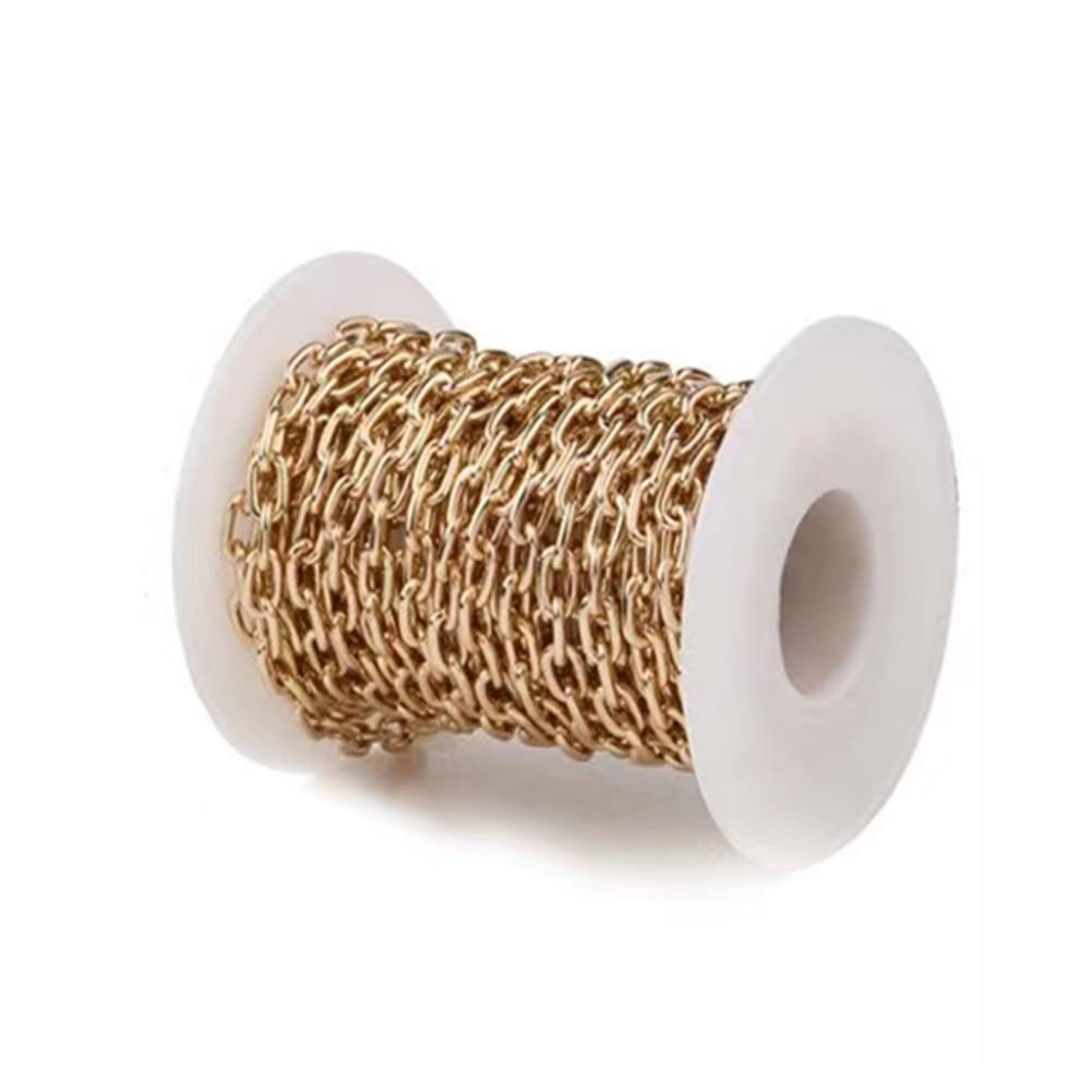 16.4 Feet Aluminum Curb Cross Chains 9x6x1.2mm Links Cable Chains Necklace Chain Link Gold Plated with Spool for DIY Craft Bracelet Jewelry Making