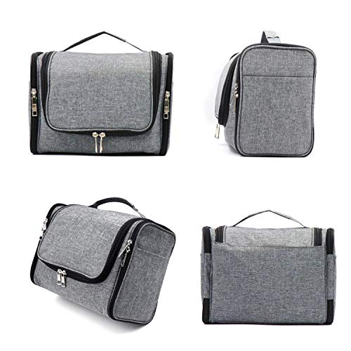Extra Large Capacity Hanging Toiletry Bag for Men & Women, Portable Waterproof Bathroom Shower Bag, Lightweight Dopp kit Shaving Bag, Sturdy Metal Hook Organizer Makeup Bag (Denim Gray)