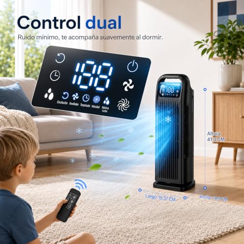 Portable Air Conditioner with Remote Control, 5 in 1 Water Fan, 1.2L Evaporative Climater, Storm Button 7 m/s, 120° Oscillation, 12 Hour Timer, Low Consumption (Midnight Black)