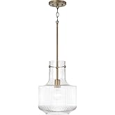 Capital Lighting 345111AD Nyla Transitional Clear Fluted Glass Vase Pendant Ceiling Light Fixture, 1-Light 100 Watt, 15" H x 