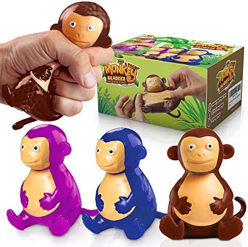 YoYa Toys Beadeez Monkey Squishy Stress Relief Balls (Set of 3) | Animal Figurines Anxiety Relief Squeezing for Boys, Girls or Adults | Funny Fidget Sensory Toy Filled with Water Beads