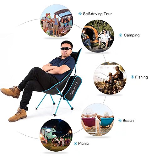 Toudorp High Back Outdoor Folding Ground Reclining Camp Chair for Beach, Picnic, Camping, Backpacking, Hiking, Fishing, Bike Touring and Hunting Trips with Headrest Blue - Thumbnail 2