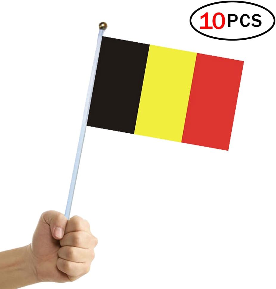 Ndier Belgium Stick Flag 5.5 x 8.3 Inch Small Hand Held Flag of 10 PCS Mini Belgium Flag