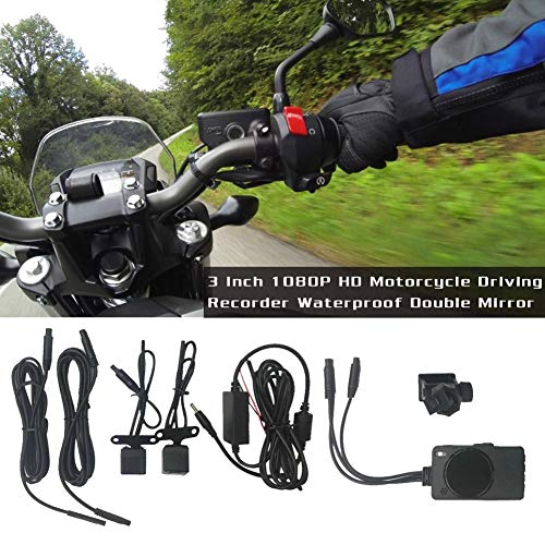 1080P HD Motorcycle Driving Recorder Camera,3 Inch Waterproof Motorcycle Dash Camera Security Action Camera Dual-Track Lens Motor Monitor Double Mirror